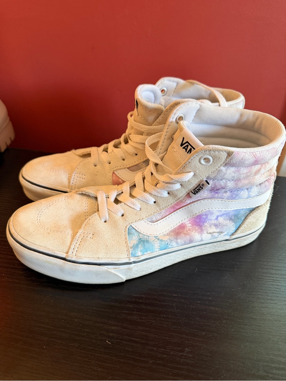 Vans Sk8-Hi Women’s 8.5 Men’s 7 Cream Suede Pastel Floral Tie Dye High Tops